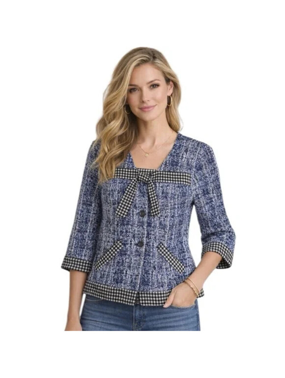 CAbi Blazer Jacket Reina 21 Club Tweed Blue Black White Tie #5294 ~ Size Medium